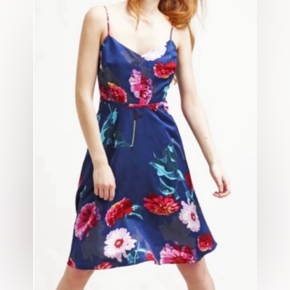 Banana Republic Blue & Pink
Floral Strappy Fit and Flare Dress; size 10 Tall